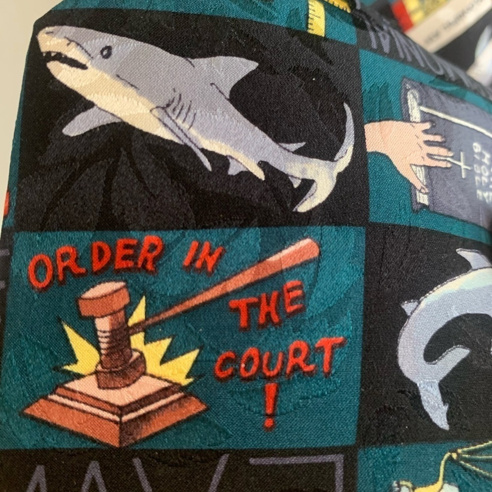 Nicole Miller vintage 1993 Shark lawyer silk necktie